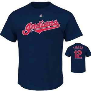 Cleveland Indians T-shirt Lindor 12 Baseball Sports Team Blue Red Size 2XL